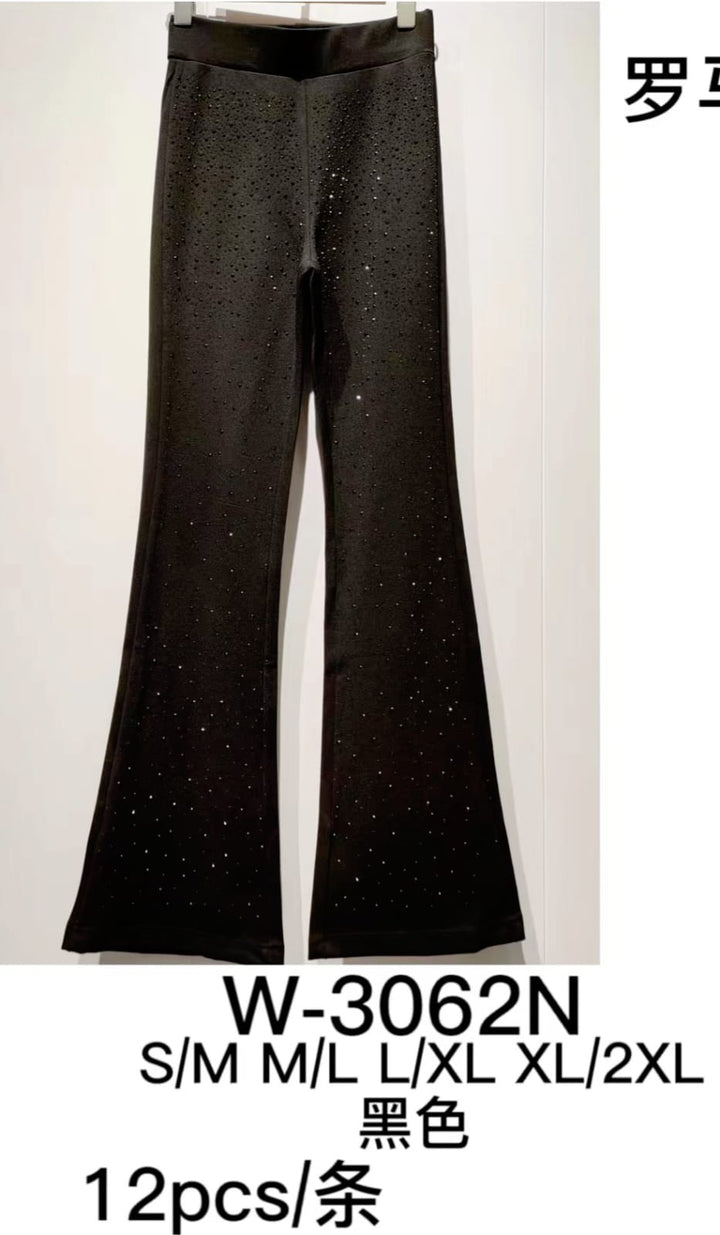 (4P. PACK) Full Sequin Bootcut Stretch Black Trousers - jqwholesale.com