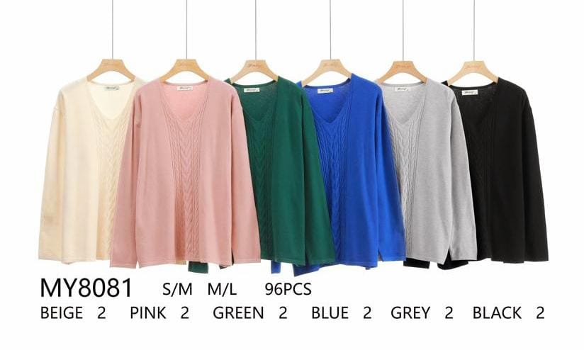 (12P. PACK) V Cable Front Soft Fine Knit Jumper - jqwholesale.com