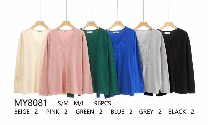 (12P. PACK) V Cable Front Soft Fine Knit Jumper - jqwholesale.com