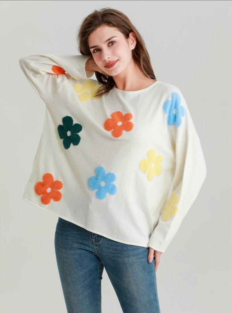 Multi Boucle Daisy Soft Fine Knit Jumper - jqwholesale.com