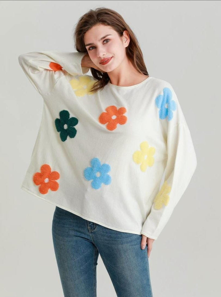 Multi Boucle Daisy Soft Fine Knit Jumper - jqwholesale.com