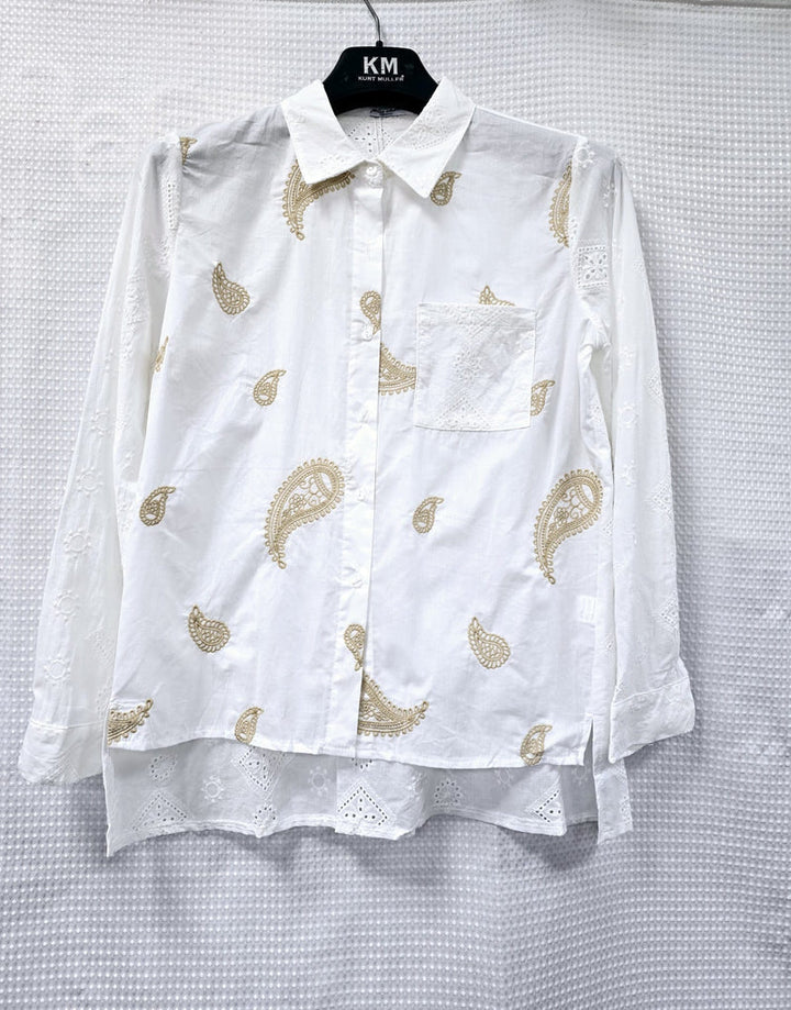 Paisley Embroidered Anglais Cotton Shirt - jqwholesale.com