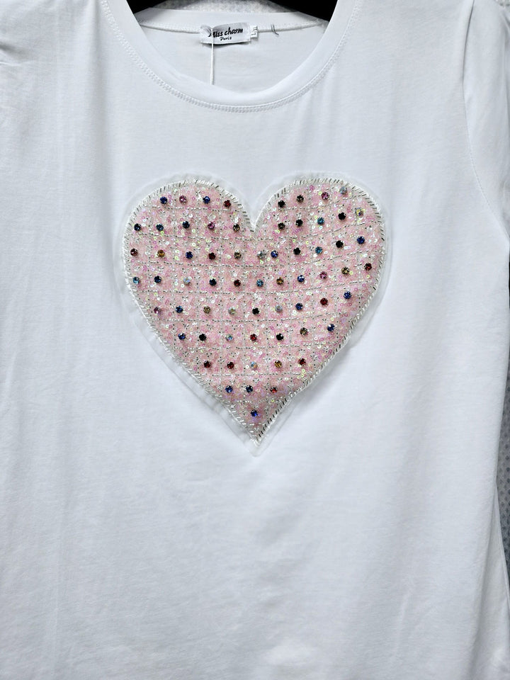 (2P.PACK) Heart Multi Crystal Cotton Top - jqwholesale.com
