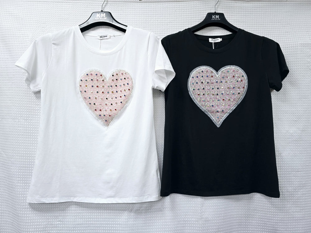 (2P.PACK) Heart Multi Crystal Cotton Top - jqwholesale.com