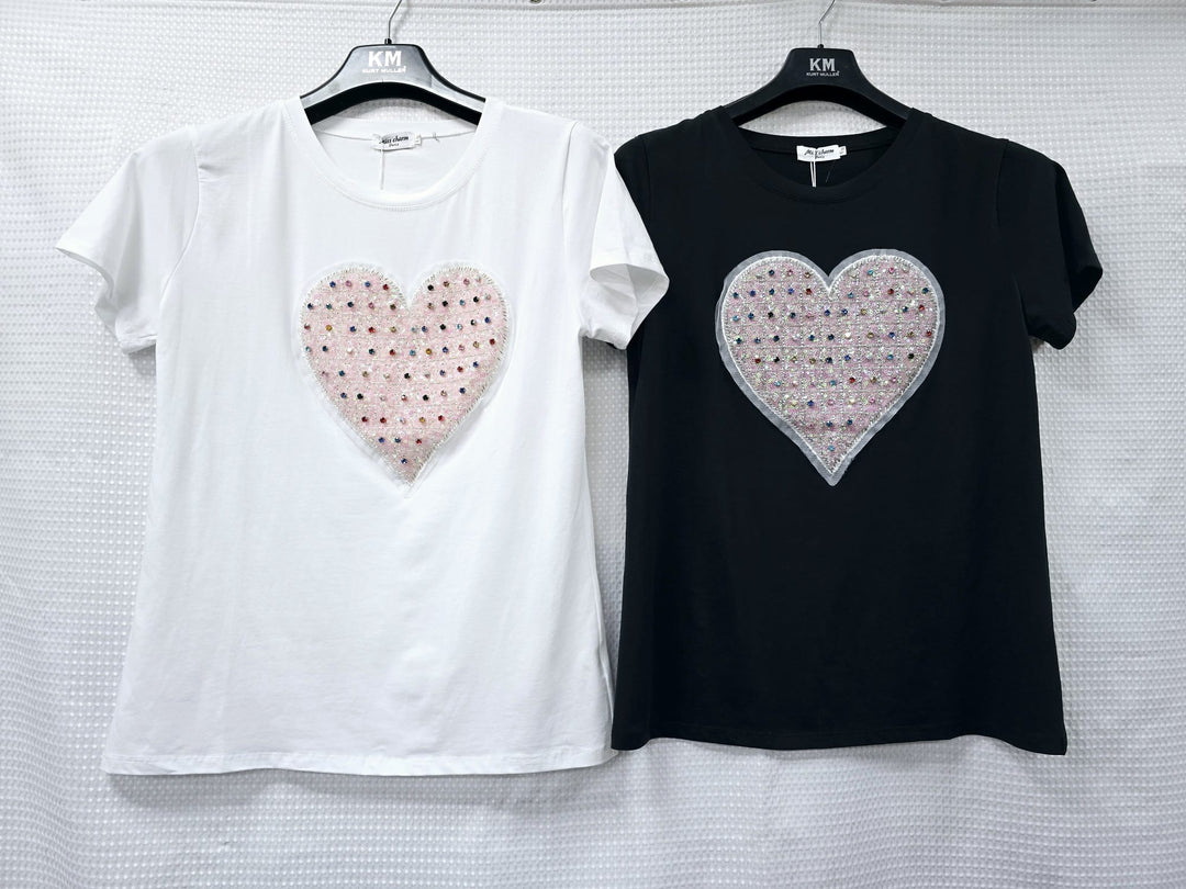 (2P.PACK) Heart Multi Crystal Cotton Top - jqwholesale.com