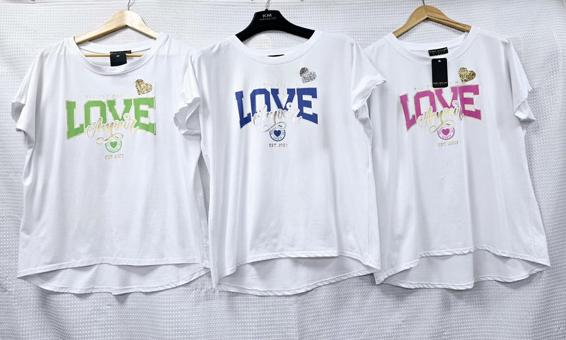 Love Slogan Cotton T-Shirt Top - jqwholesale.com