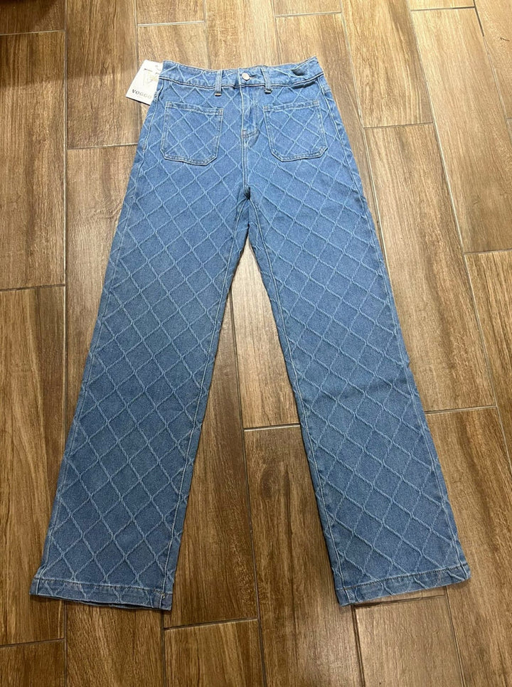(5P.PACK) Textured Wide Leg Voggo Jeans - jqwholesale.com