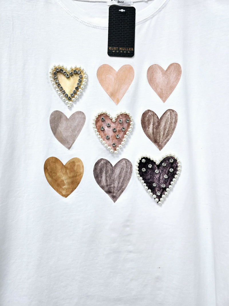(2P.PACK) Pearl Crystal Multi Heart Cotton Top T-shirt - jqwholesale.com