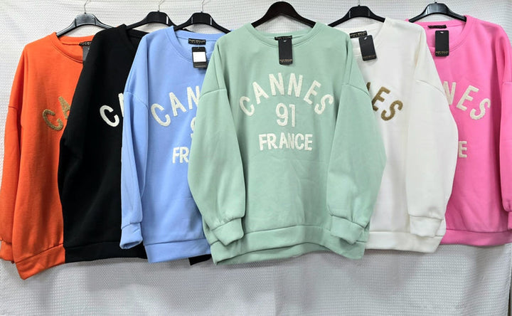 Cannes Oversized Cotton Sweatshirt Top - jqwholesale.com