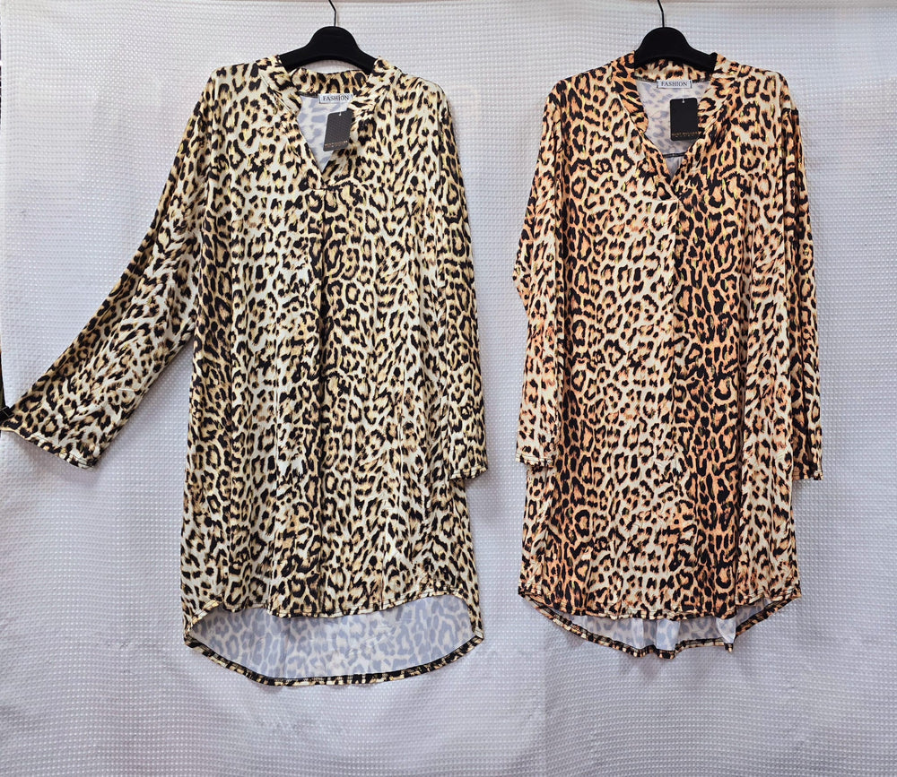 (2P. PACK) Alexa Gold foil High Low Slinky Tunic Dress - jqwholesale.com