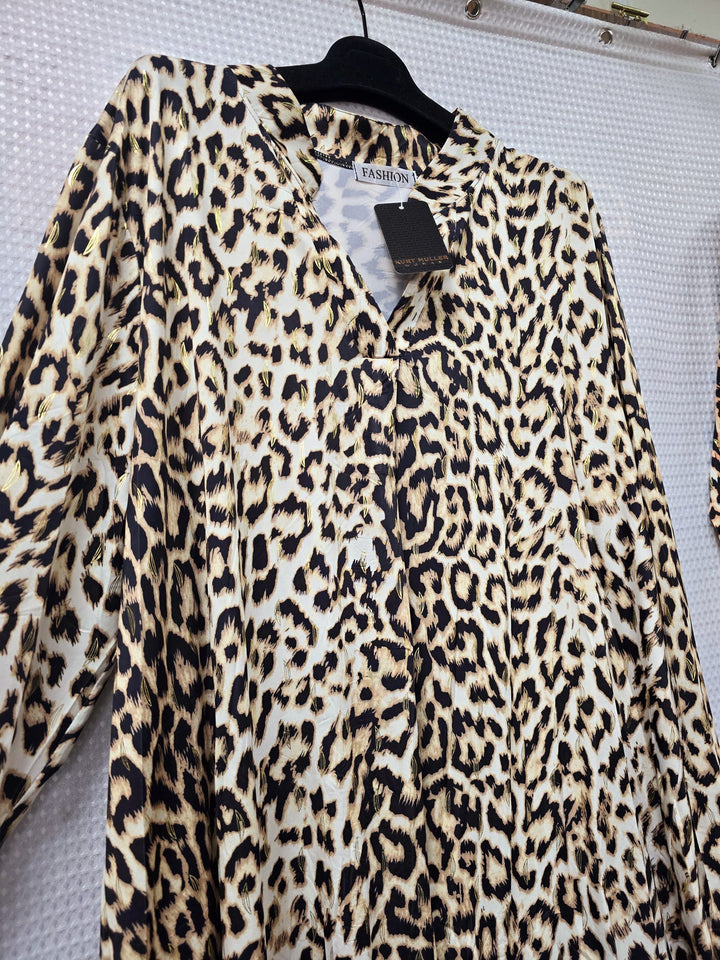 (2P. PACK) Alexa Gold foil High Low Slinky Tunic Dress - jqwholesale.com
