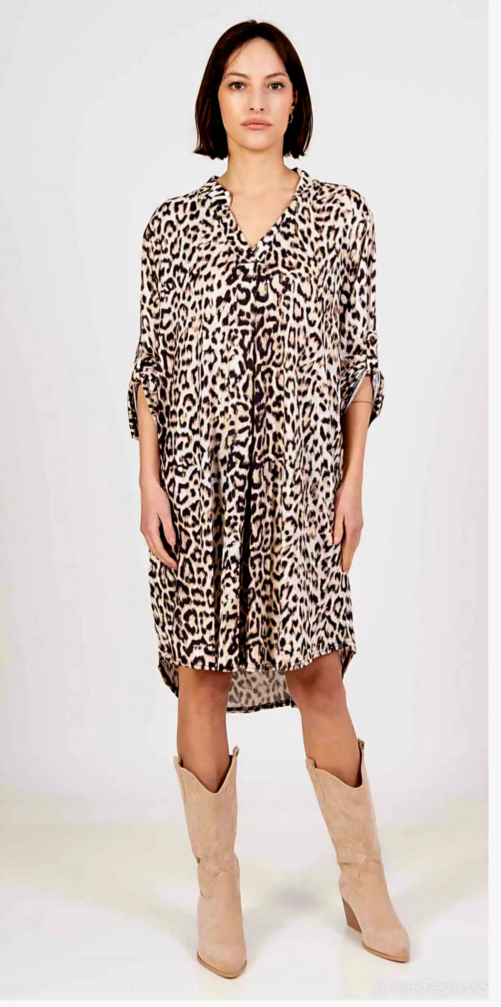 (2P. PACK) Alexa Gold foil High Low Slinky Tunic Dress - jqwholesale.com
