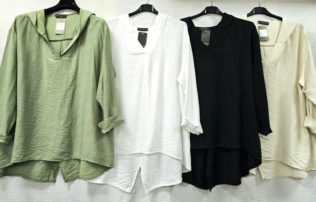 V Hooded Linen Look Tunic - jqwholesale.com