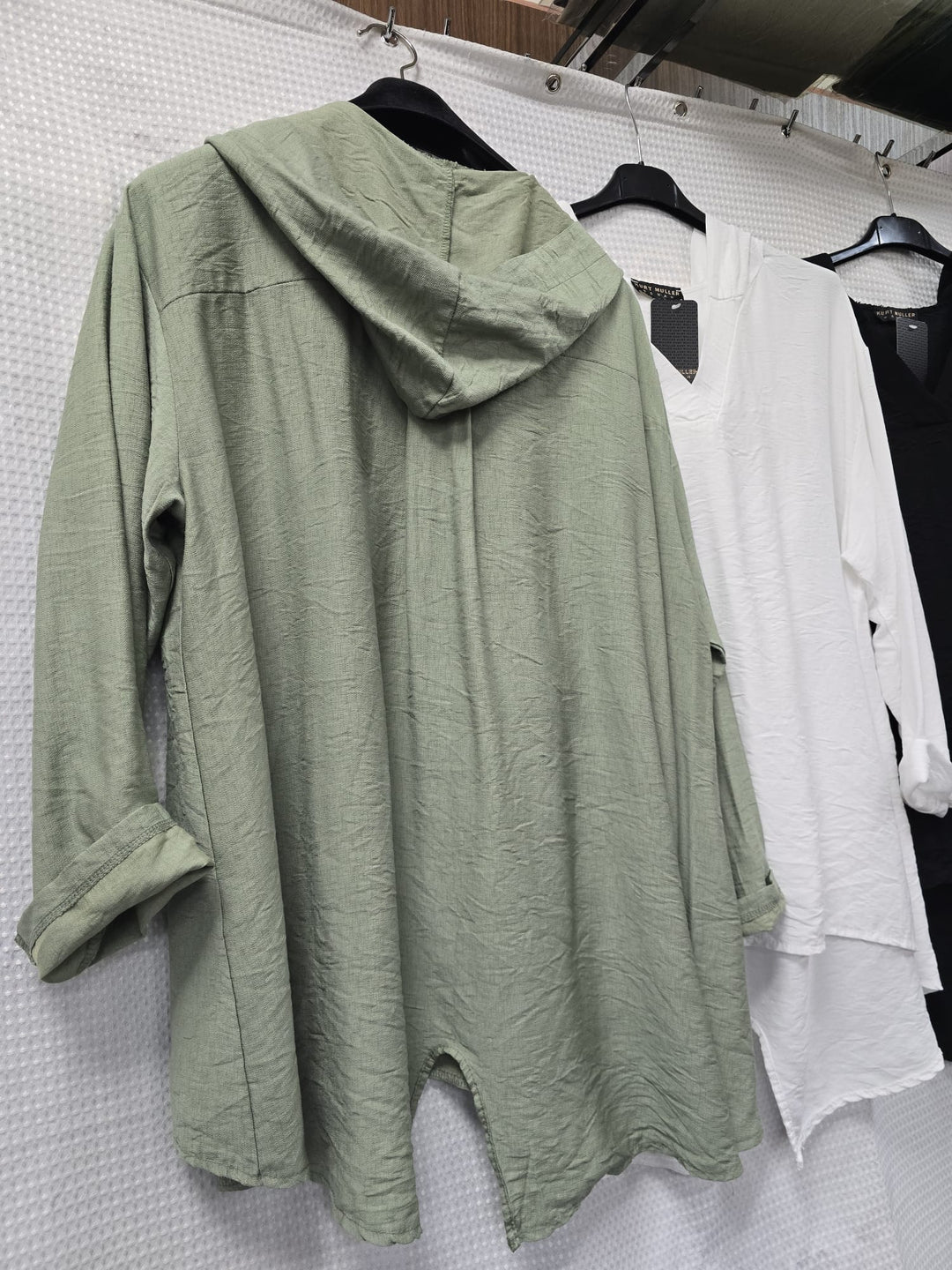 V Hooded Linen Look Tunic - jqwholesale.com
