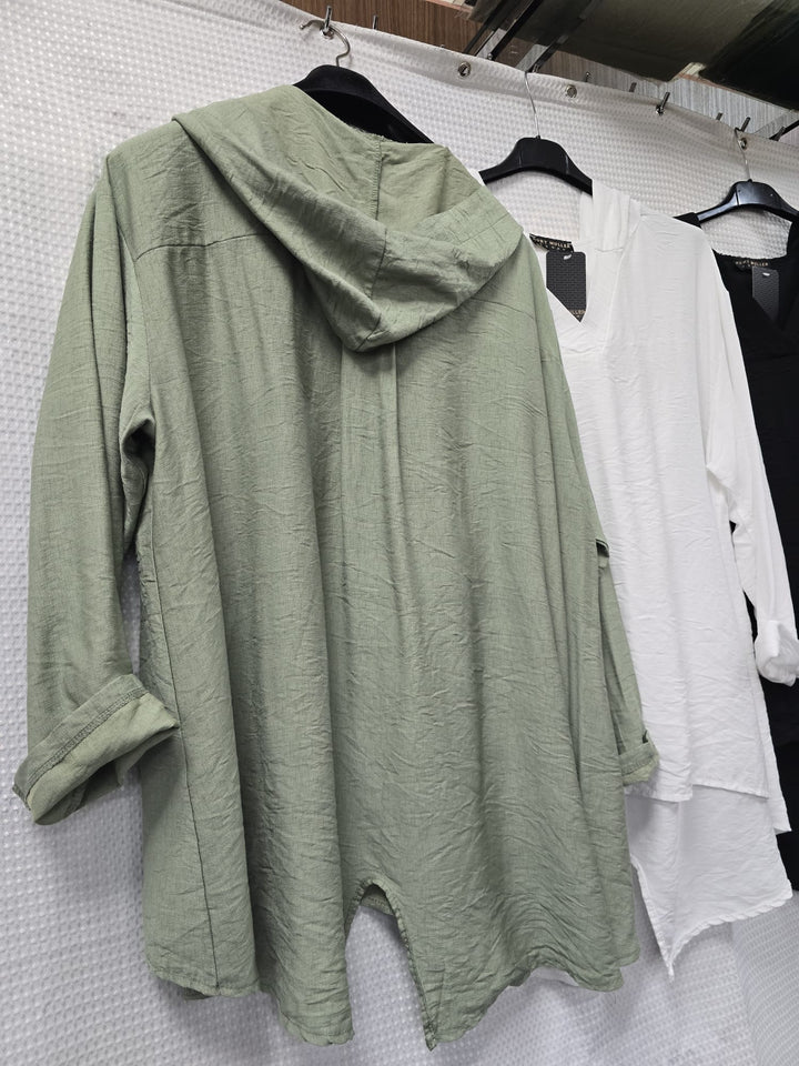 V Hooded Linen Look Tunic - jqwholesale.com