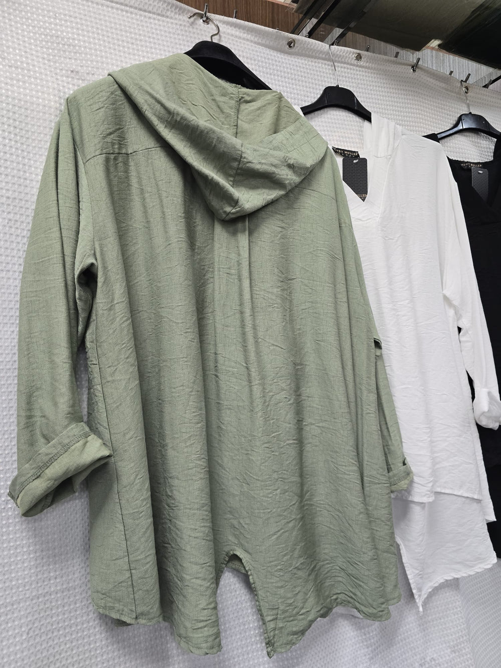 V Hooded Linen Look Tunic - jqwholesale.com