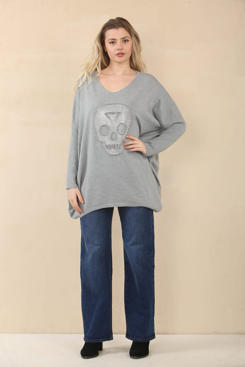 (2P. PACK) Diamante Stud Skull Wool Blend Fine Knit - jqwholesale.com