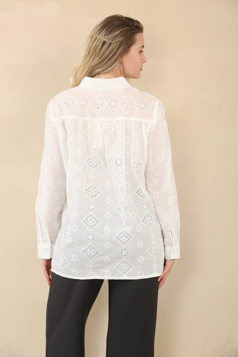Embroidery Anglais Cotton Shirt - jqwholesale.com