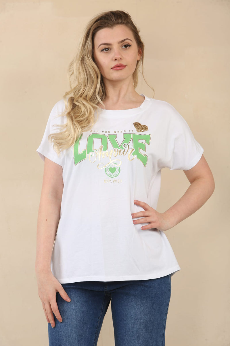 Love Slogan Cotton T-Shirt Top - jqwholesale.com