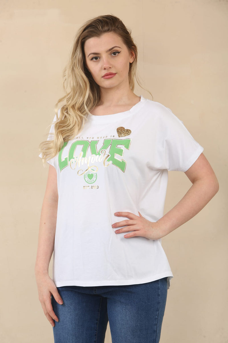 Love Slogan Cotton T-Shirt Top - jqwholesale.com
