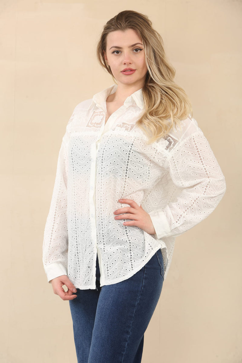 Embroidery Anglais Cotton Shirt - jqwholesale.com