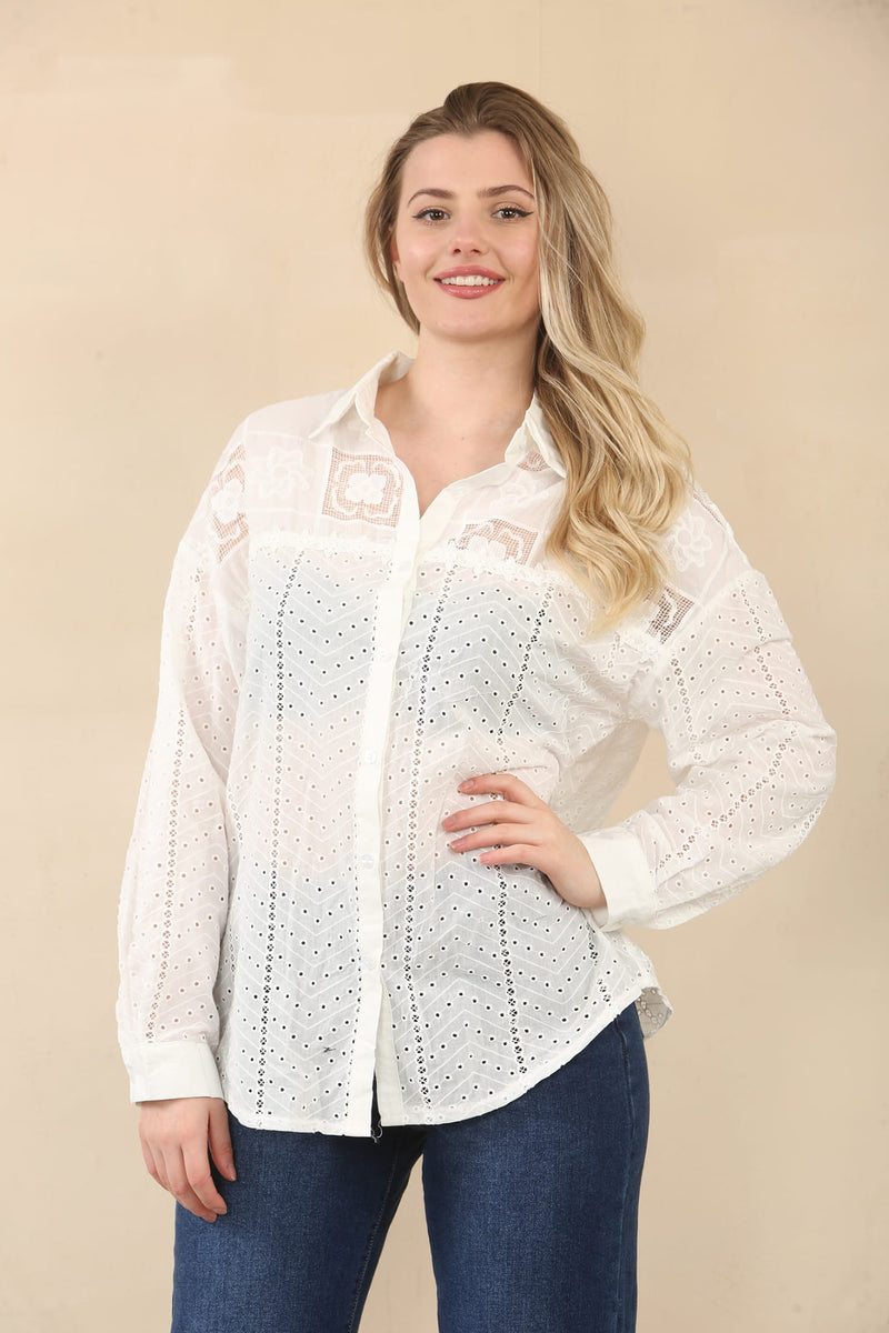 Embroidery Anglais Cotton Shirt - jqwholesale.com