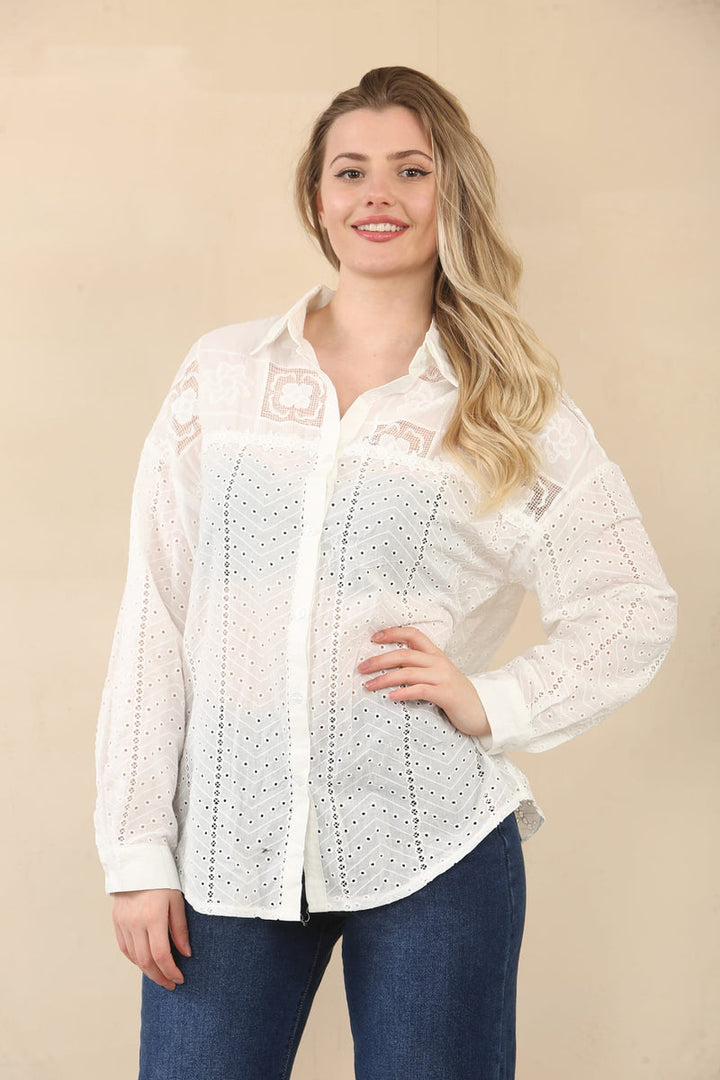 Embroidery Anglais Cotton Shirt - jqwholesale.com