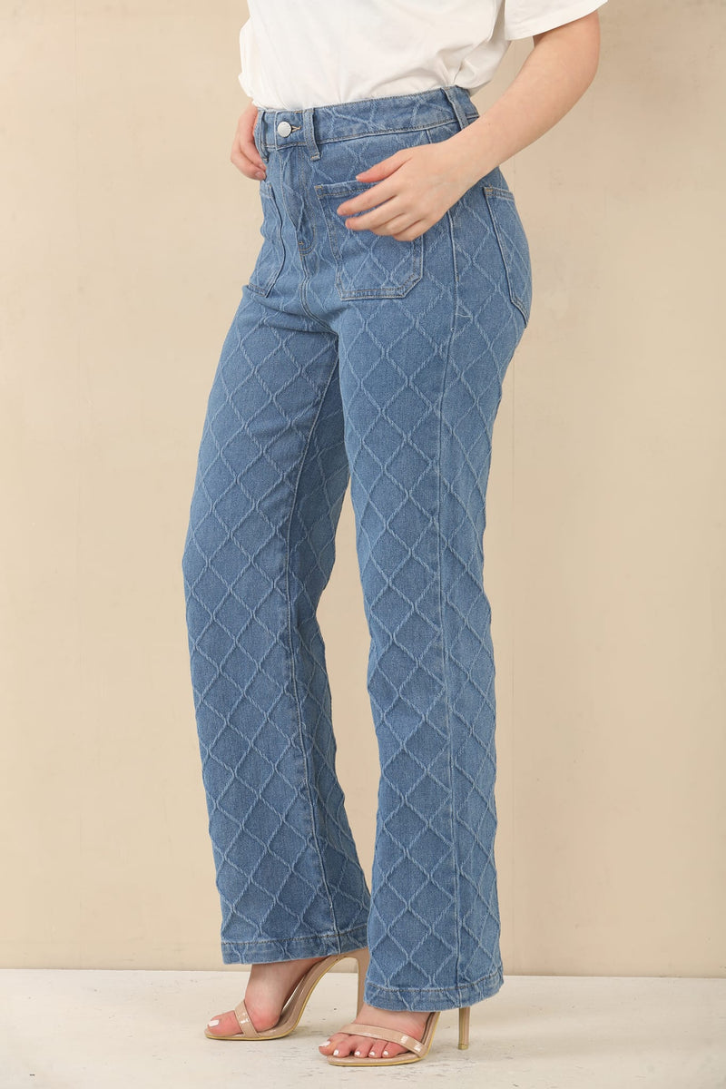 (5P.PACK) Textured Wide Leg Voggo Jeans - jqwholesale.com