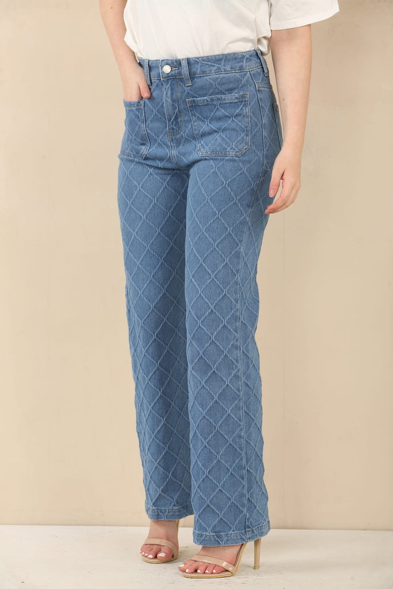 (5P.PACK) Textured Wide Leg Voggo Jeans - jqwholesale.com