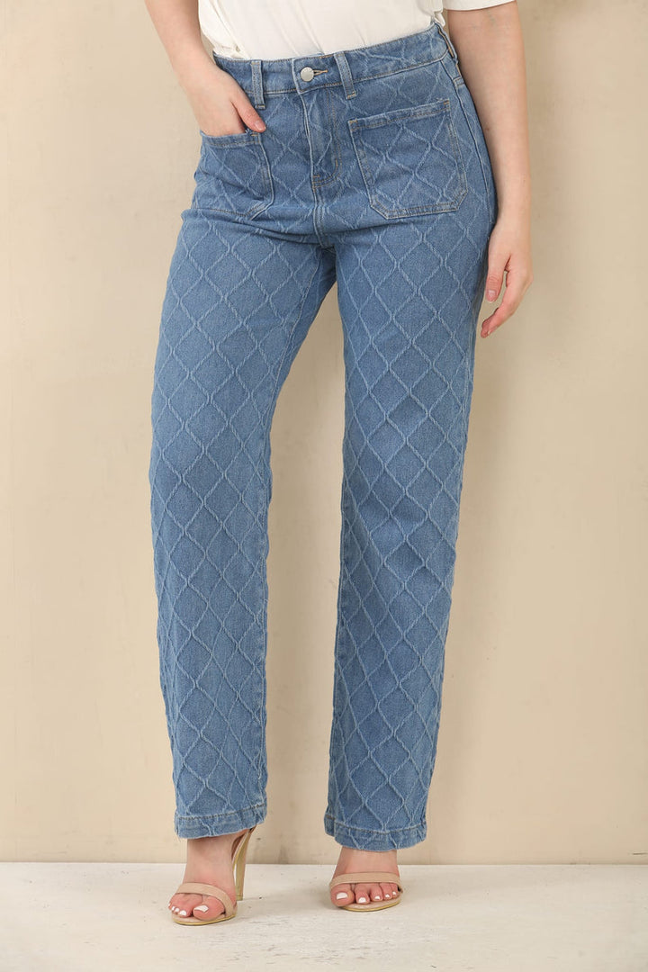 (5P.PACK) Textured Wide Leg Voggo Jeans - jqwholesale.com