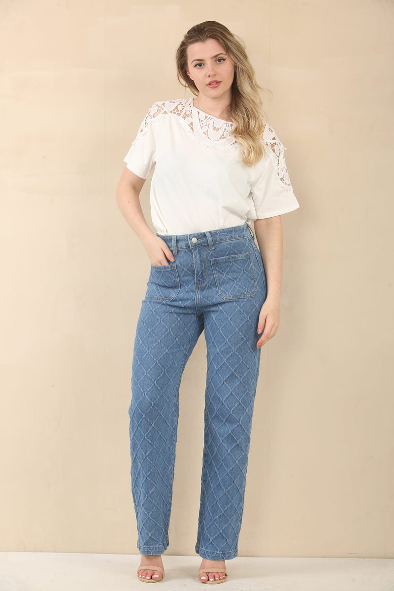 (5P.PACK) Textured Wide Leg Voggo Jeans - jqwholesale.com
