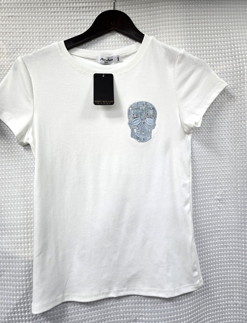 (2P. PACK) BLUE SEQUIN SKULL COTTON T-SHIRT - jqwholesale.com
