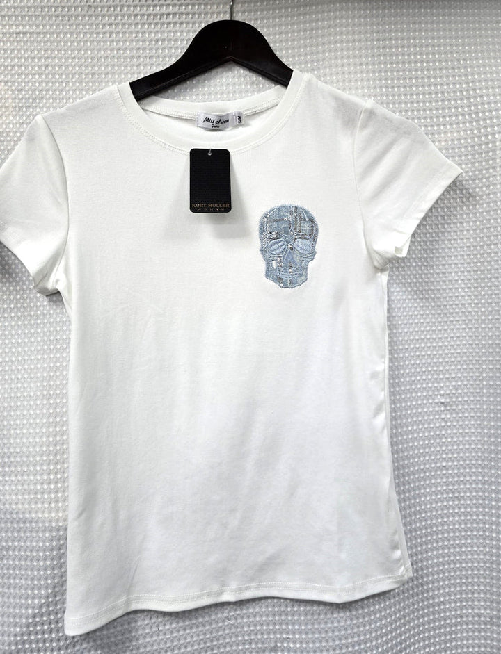 (2P. PACK) BLUE SEQUIN SKULL COTTON T-SHIRT - jqwholesale.com