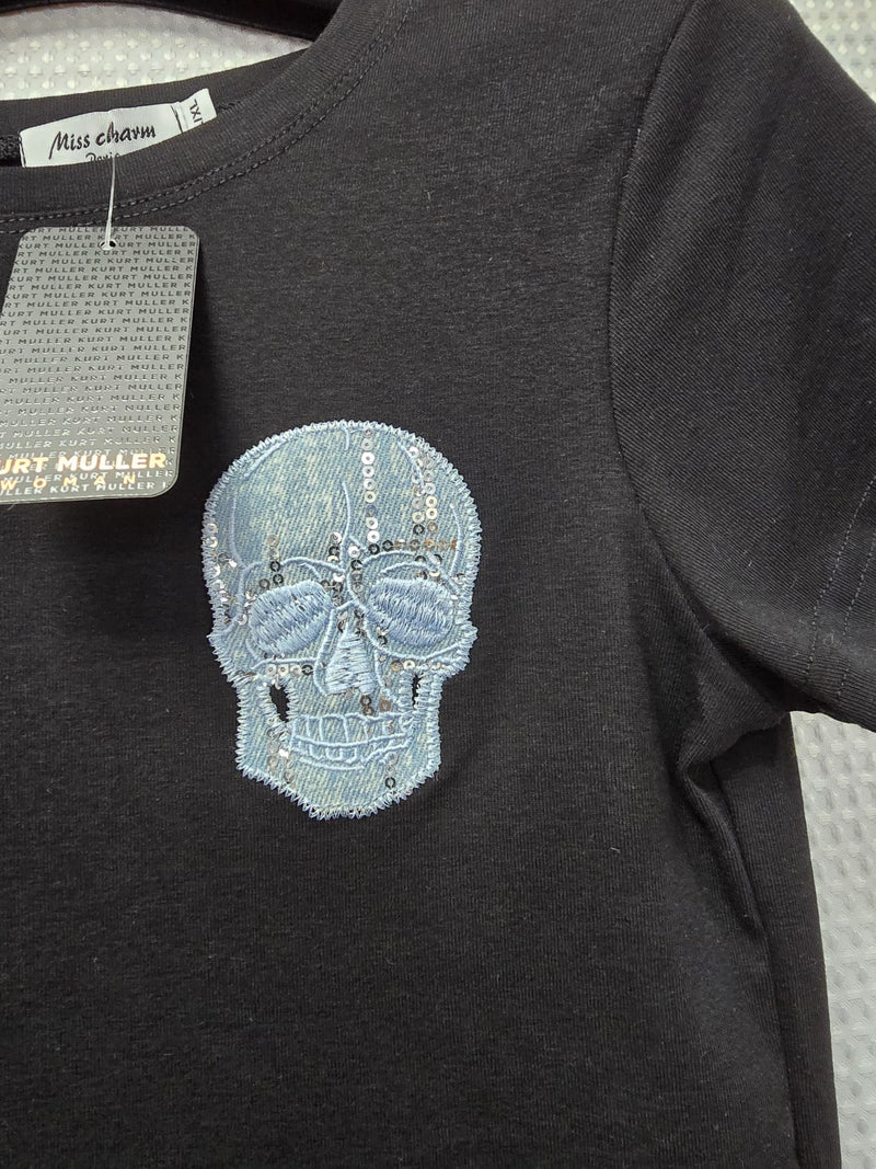 (2P. PACK) BLUE SEQUIN SKULL COTTON T-SHIRT - jqwholesale.com