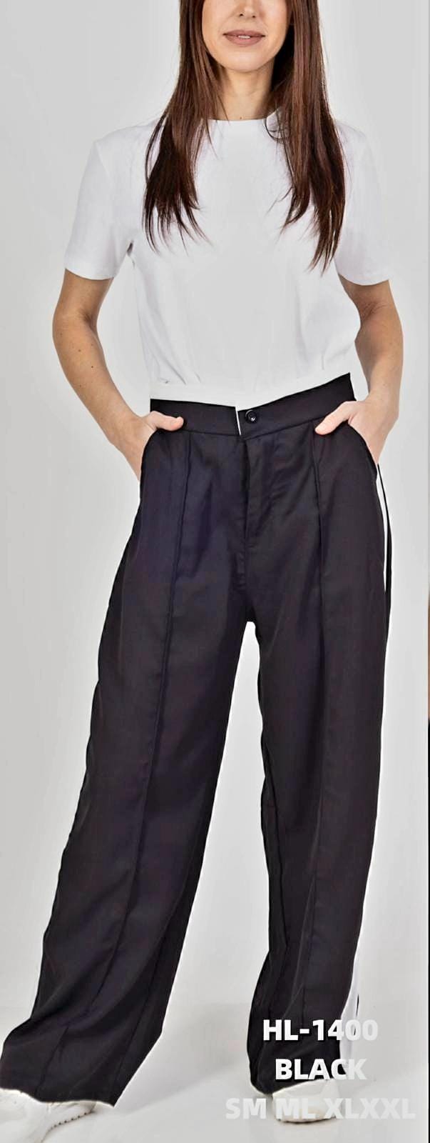 (3P.PACK) Black High Rise Side Panel Wide Leg Trousers - jqwholesale.com