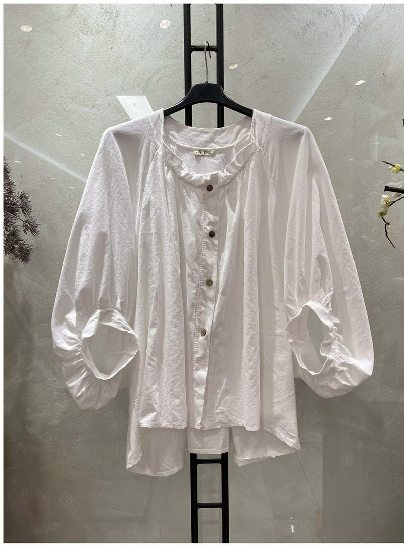 Cotton Ribbed Button Blouse - jqwholesale.com
