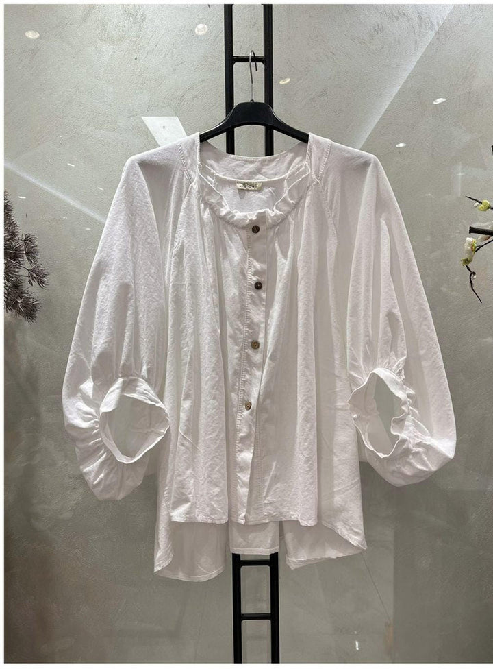 Cotton Ribbed Button Blouse - jqwholesale.com