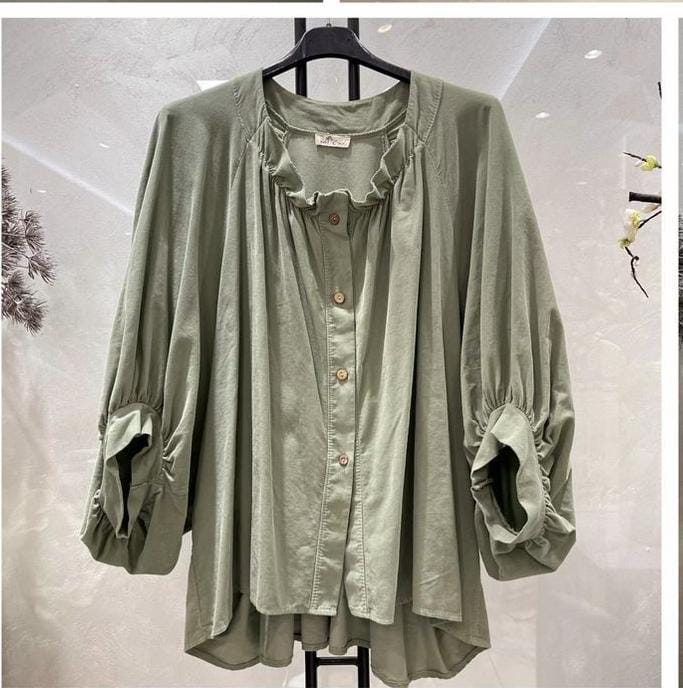 Cotton Ribbed Button Blouse - jqwholesale.com