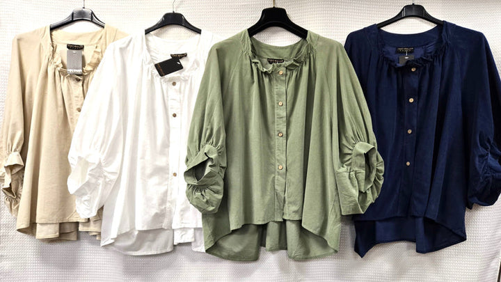 Cotton Ribbed Button Blouse - jqwholesale.com