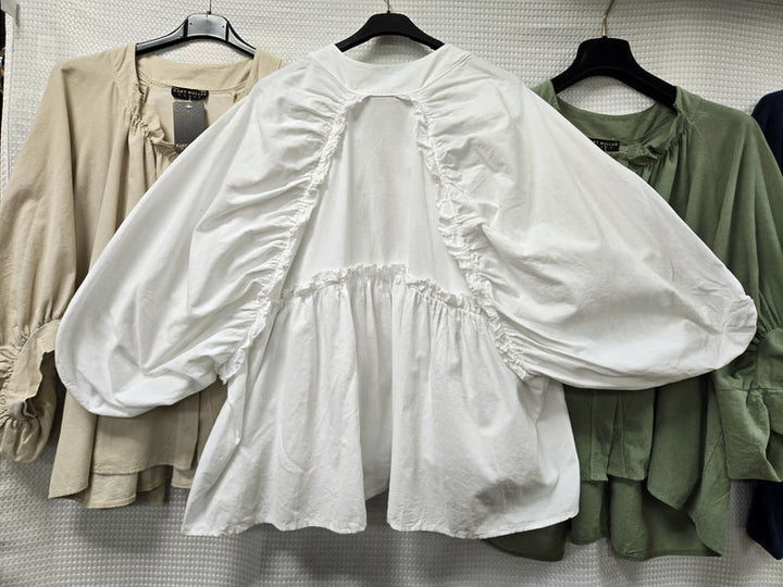 Cotton Ribbed Button Blouse - jqwholesale.com