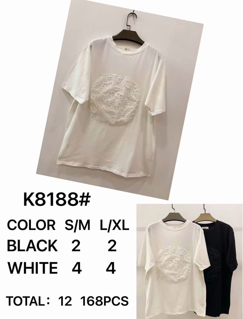 (2P.PACK) Embroidery Lace Circle Cotton T-Shirt Tunic - jqwholesale.com