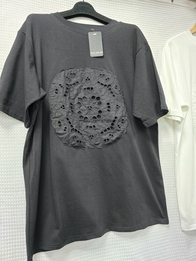 (2P.PACK) Embroidery Lace Circle Cotton T-Shirt Tunic - jqwholesale.com
