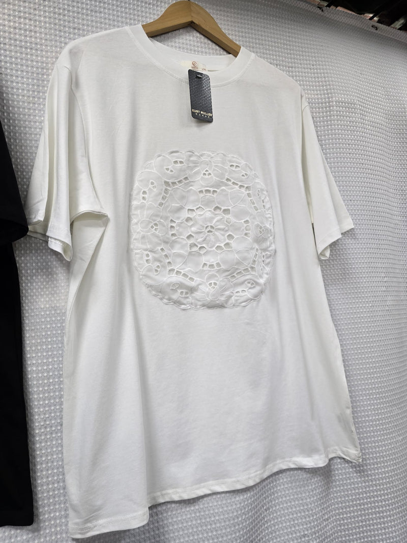 (2P.PACK) Embroidery Lace Circle Cotton T-Shirt Tunic - jqwholesale.com