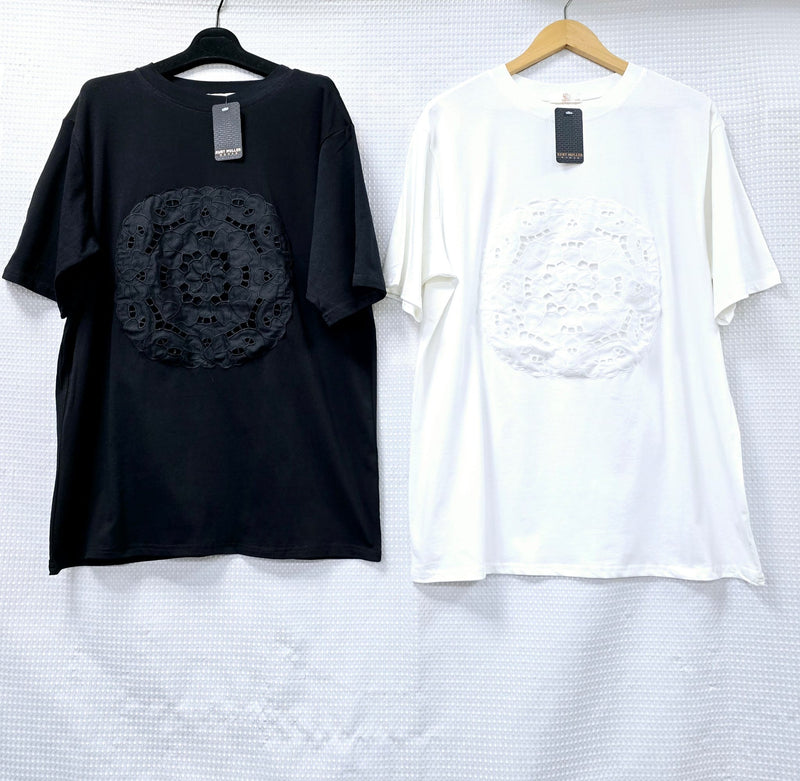 (2P.PACK) Embroidery Lace Circle Cotton T-Shirt Tunic - jqwholesale.com