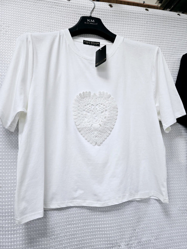 (2P.PACK) Crochet Heart Detail Cotton T-Shirt - jqwholesale.com