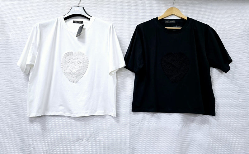 (2P.PACK) Crochet Heart Detail Cotton T-Shirt - jqwholesale.com