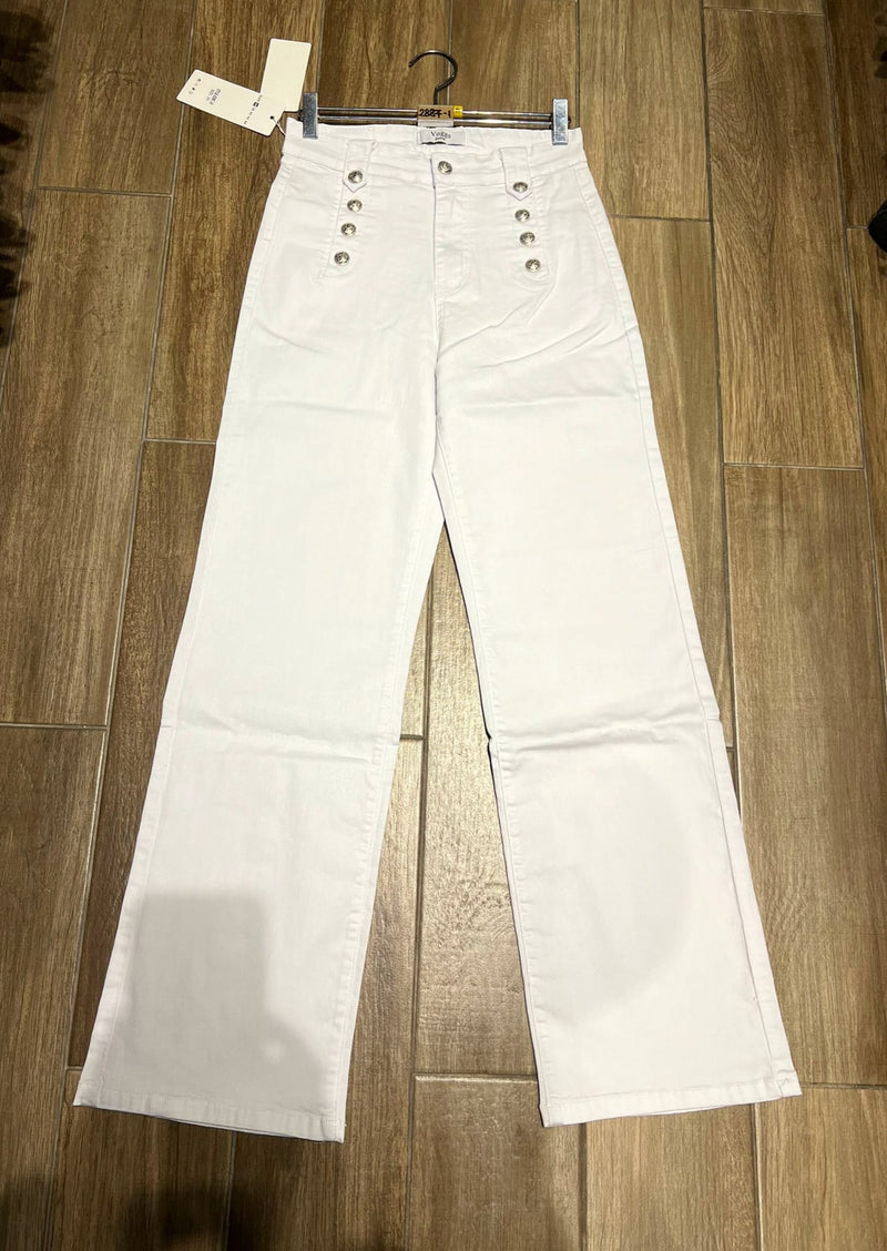 (5P.PACK) Wide Leg WHITE Silver Button Fly Front Voggo Jeans - jqwholesale.com