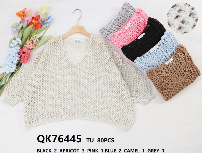 V Neck Crochet Knit - jqwholesale.com