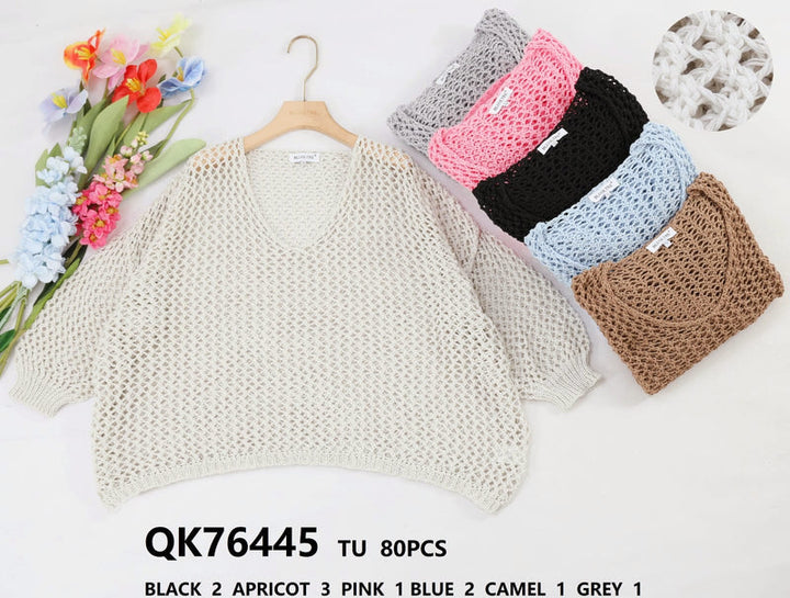 V Neck Crochet Knit - jqwholesale.com