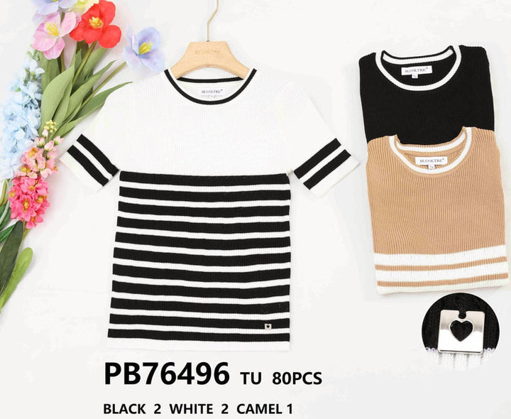 Ribbed Knit Striped Top - jqwholesale.com